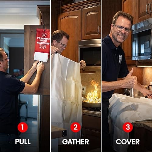 Prepared Hero Emergency Fire Blanket - 2 Pack - Fire Suppression for Kitchen, 39” x 39” Fiberglass Fire Blanket for Home thumbnail 4
