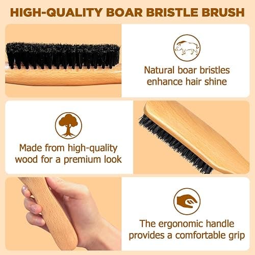Boar Bristle Slick Back Hair Brush for Smooth Flyaways, Frizz, Sleek Ponytail, Buns and Edge Baby Hair, Teasing | Hair Comb, Edge Brush, Teasing Brush Styling Accessories for All Hair Types thumbnail 4