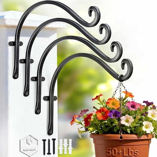 AJART 4 Pack Heavy Duty Plant Hanger: 12 Inch Bracket for Wooden Fence | Set of 4 Solid Iron Hooks, 50 Lbs Capacity for Heavy Bird Feeders, Anti Drop Deep U Hook, Hardware for Brick Walls - Image 1