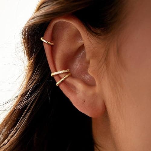 Moodear Thin Chunky Ear Cuffs Non Piercing for Women - Dainty 14K Gold Plated/Sterling Silver Cuff Earrings Trendy Cubic Zirconia Huggie Hoop Cartilage Earring Jewelry Gifts thumbnail 2