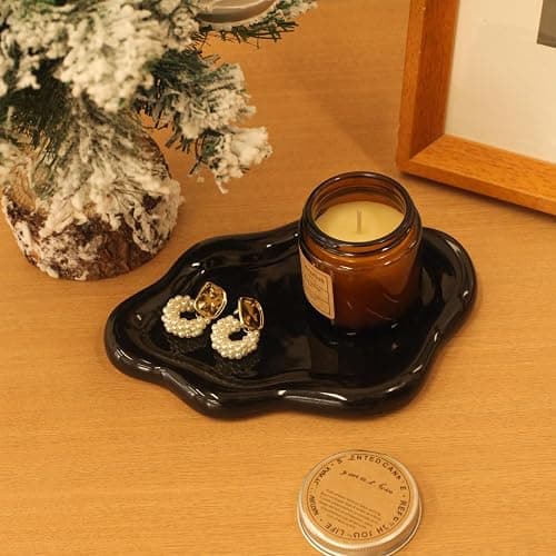 CCINPPY Ceramic Jewelry Tray Trinket Dish, Decorative Cloud Vanity Key Tray for Women, Ring Holder Dish, Cute Jewelry Plate Bowl Room Decor Aesthetic, Black, Medium thumbnail 6