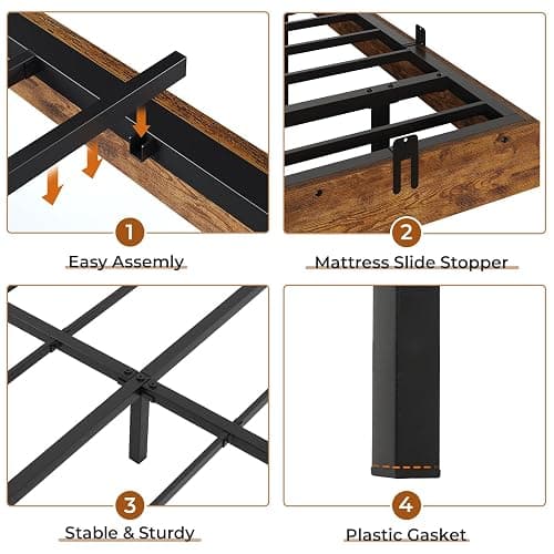 BTHFST Floating Bed Frame Queen Size with LED Lights, Industrial Wooden Metal Queen Platform Bed, Solid and Stable, Noise Free, No Box Spring Needed, Easy Assembly thumbnail 6