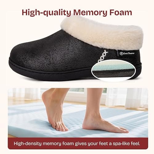 EverFoams Women's Microsuede Cozy Memory Foam Winter Slippers with Fuzzy Faux Fur Collar and Indoor Outdoor Rubber Sole thumbnail 4