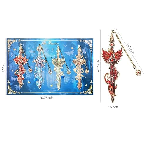 Fantasy Sword Bookmarks 4pcs - Medieval Knight Warrior Metal Book Marks for Readers, Gifts for Book Lovers, Cool Literary Page Holders for Reading Accessories, Men Women Teens, Christmas Birthday thumbnail 3
