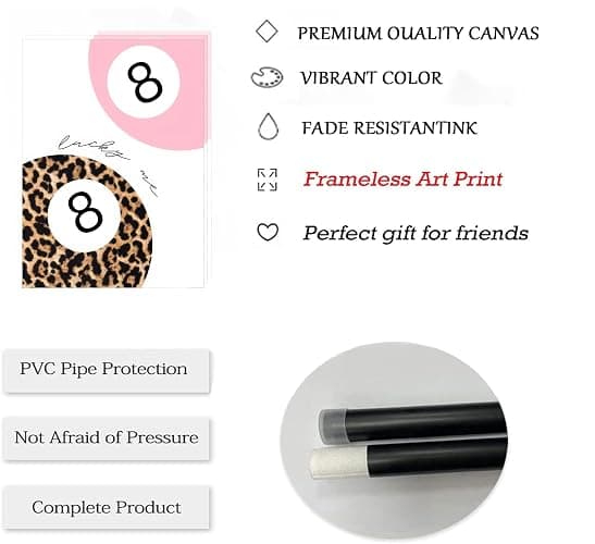 YUFXSTZV 3Pcs Pink Cheetah Wall Art Leopard Bow Print Painting Fashion Lucky 8 Ball Poster Leopard Lips Canvas Wall Decor Funky Preppy Room Aesthetic Picture for Girls Room Dorm Apartment Unframed thumbnail 6