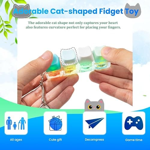 2 Pcs Keyboard Fidget Toy for Adult, Cute Cat Clicker Keyboard Fidget Keychain with LED Lights and No Light, Colorful 4-in-1 Loud Stress Relief Fidget Keyboard for Anxiety Decompression (Blue) thumbnail 5