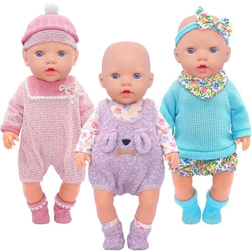 UNICORN ELEMENT 3 Sets 14-18 Inch Baby Doll Clothes, 14 Inch Doll Outfit for 43cm Reborn Dolls, Total 11 Pcs Doll Accessories Doll Clothes and Accessories for 18 Inch Girl Dolls thumbnail 2