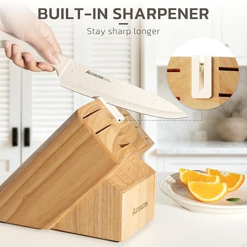 Astercook Knife Set, 15 Pieces Kitchen Knife Set with Sharpener Block, German Stainless Steel Knives Set with Anti-Rust Coating, Dishwasher Safe Elegant Cream White Knife Block Sets, Valentine's Gift thumbnail 8