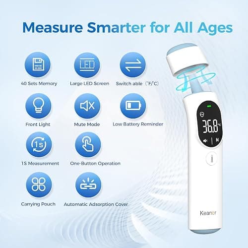 Thermometer Forehead and Ear Thermometer Digital Infrared Thermometer Baby Thermometer Accurate 1s Measure 40 Set Memory Mute Mode LED Screen for Adults Kids Fever Alarm with Storage Bag thumbnail 6