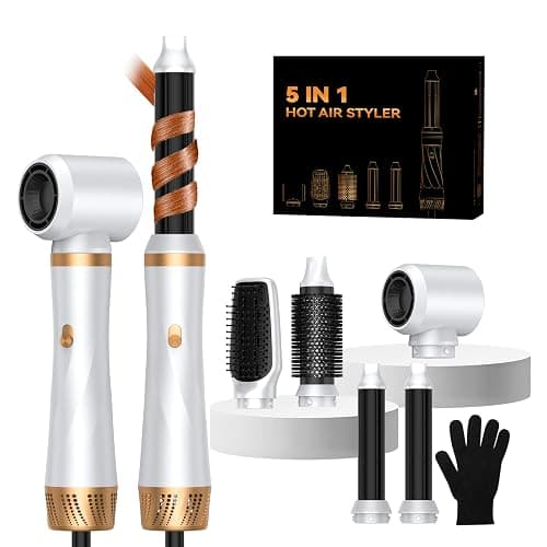 5 in 1 Blow Dryer Brush,Hair Dryer Brush Set,Negative Ionic Blow Dry Brush with Air Curler Wrap Hair Styler, Detachable Hair Tool for Curling, Volumizer,Straightener,Drying - Image 1