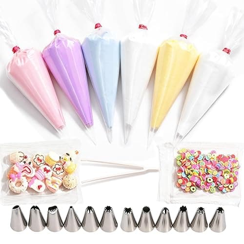 Decoden Cream Glue Clay Set with 12 Piping Tips DIY Phone Case Art Crafts | Kit Includes Resin Charms and Polymer Clay Fruit Slices for Decorating Mirrors, Hair Clips, Acrylic Photo Frames, Keychains - Image 1