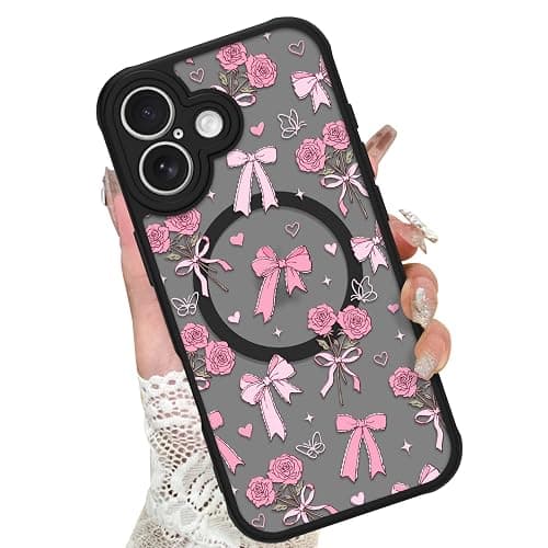 KANGHAR Case for iPhone 16 Bows Bouquet Pattern | [Compatible with Magsafe] Cute Flowers Florals Protective Magnetic Case for Girls Women Men - Image 1