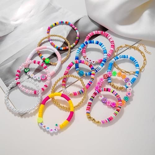 Behrooci Friendship Bracelets Boho Stackable Bracelets for Women Surfer Heishi Clay Bead Bracelets Stretch Preppy Bracelets Colorful Boho Bracelets for Women thumbnail 5