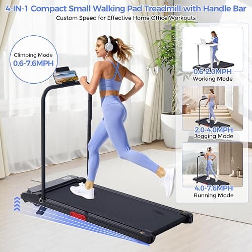 Folding Foldable Walking Pad Treadmill with Handle Bar and Adjustable Incline, 3.5HP Portable Electric Treadmills with Handles for Home Small, Home Treadmills with Incline, 0.6-7.6MPH, 350LBS thumbnail 2