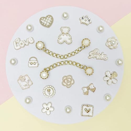 Bling Shoe Charms for Women, Sparkle Rhinestones Shoe Decoration Charms, Girly Shoe Chains for Clog Sandals, DIY Shoe Accessories for Party Favor - White thumbnail 2