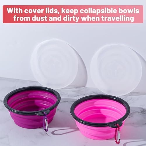 SLSON Dog Bowls Pet Collapsible Bowl with Cover Lids,2 Pack Dog Travel Bowls Portable Foldable Cat Water Dish Bowl for Pets Walking Parking Camping (Pink and Purple, Small) thumbnail 4