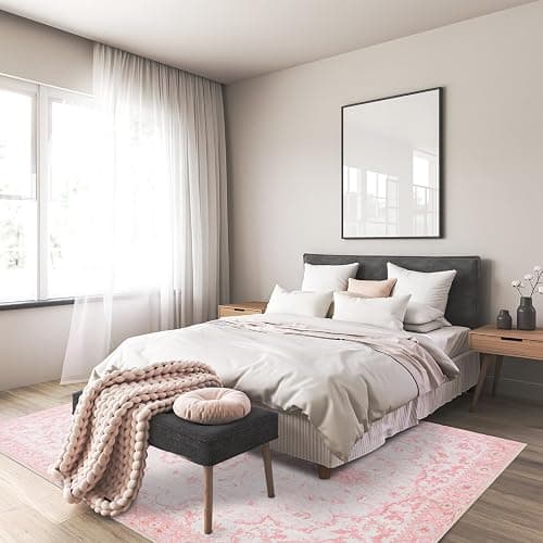 Area Rug - 3x5 Vintage Pink Honeycomb Non Slip Backing Area Rugs Soft Faux Wool Carpet Foldable & Machine Washable Rugs for Living Room Bedroom Dining Room Home Office - 3'x5' - Pink/Cream thumbnail 2