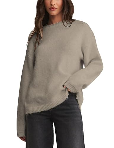 Antnation Womens Soft Fuzzy Knit Sweater Oversized Cozy Pullover Jumper Long Sleeve Casual Crewneck Sweater - Image 1