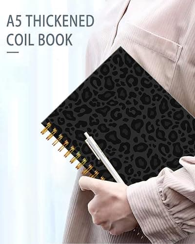 iampanda Spiral Journal Notebook,Strong Twin-Wire Binding with Premium Paper for Girl Women,Cool Cheetah 60 Sheets A5 College Ruled Notebook/Journal,Perfect for School Office Home Gifts,Black Leopard thumbnail 5