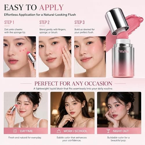 IWAWA Liquid Blush, IWAWA Puffy Liquid Blush – Jelly Texture Cream Blush with Sponge Tip, Matte Nude Buildable Blusher, Lightweight & Silky Feel, Natural Radiant Finish (03 Pink cherry blossoms) thumbnail 5