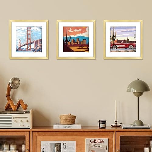 FIXSMITH 12x12 Picture Frame Gold Set of 4, Photo Frame with HD Plexiglass, Display Pictures 8x8 with Mat or 12x12 Without Mat, Natural Picture Frames Collage Wall Decor, Gallary Wall Frame thumbnail 8