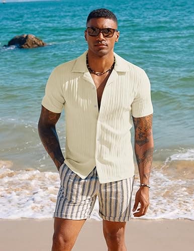 PJ PAUL JONES Men's Casual Button Down Shirts - Short Sleeve Summer Textured Beach Wrinkle-Free Shirts thumbnail 2