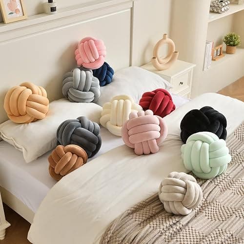 LUSJNGE Decorative Throw Knot Pillow Ball for Home Chair Sofa Aesthetic Round Velvet Knotted Pillow Cushion (Black, 8 inches) thumbnail 7