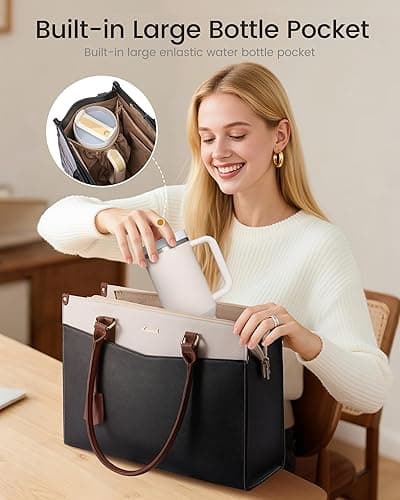 LOVEVOOK Laptop Bag for Women, 2-in-1 Tote Purse with Clutch & Cup Holder, Waterproof Briefcase for Work Travel thumbnail 4