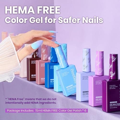 Beetles Gel Nail Polish Set - 6 Colors Hema-Free 15ML Full Size Baby Blue Purple Polish Kit Wisteria Whisper Collecction Soak off Uv Led Lamp Nail Art Salon Colorful Bottle Manicure Gift for Women thumbnail 2