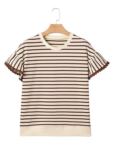 SHEWIN Women Summer Loose Fit Tops Trendy Rib Knit Stripe Shirt Business Dressy Casual 2026 thumbnail 4