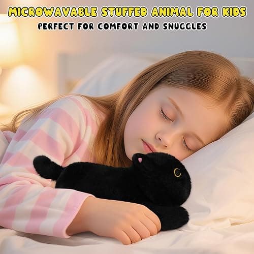 JIZWPOOM Microwavable Stuffed Animals, Weighted Black Cat Plush Heating Pad for Period Cramps, Heatable and Coolable Lavender, Kawaii Plush Toys for Women Girls Kids,10 Inch thumbnail 7