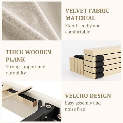 viplov Queen Bed Frame with Storage Drawers, Upholstered Queen Size Platform Bed with 47" Tall Headboard and Wingboard, No Box Spring Needed, Noise Free, Easy Assembly, Wooden Support Slats, Beige thumbnail 8