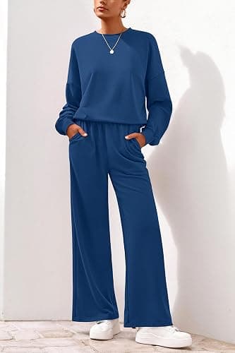 PRETTYGARDEN Women 2 Piece Outfits 2025 Fall Sweatsuits Crewneck Sweatshirt Wide Leg Sweatpants Lounge Sets Tracksuit thumbnail 2