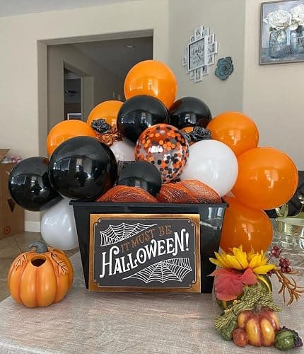 Halloween Balloons Black Orange Balloons Set, 50Pcs 12inch Black White Orange Confetti Latex Balloon Halloween Balloon for Celebration Party Bar Anniversary Graduation Decoration thumbnail 2