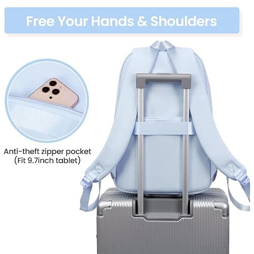 Tanou School Backpacks for Girls, 20 Liters Kawaii Girls School Bag with Pendant, Lightweight Nylon Childrens Backpack for Primary Junior School, Blue thumbnail 5