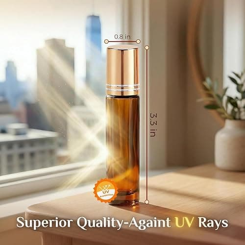 PrettyCare 60 Pack, 10 ml Essential Oil Roller Bottles with Stainless Steel Roller Ball - Bulk Refillable Leak-proof Empty Thick Amber Glass Roll on Bottles with Metal Caps for Travel, Perfume thumbnail 2
