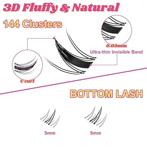 Fowendia Lash Clusters Kit Wanna Be 8-18mm Fairy Manga Eyelash Clusters DIY Lash Extension Kit Waterproof Wispy Anime Lashes Clusters Invisible Band 0.3mm Individual Cluster Eyelash Extensions Kit thumbnail 7