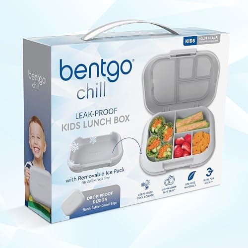 Bentgo Chill Kids Leak-Proof Lunch Box - 4-Compartment Bento Box with Built-In Ice Pack, 3.3 Cup Capacity, PFAS & BPA-Free, Microwave & Dishwasher Safe, Ideal Size for Ages 3 to 7 (Gray) thumbnail 9