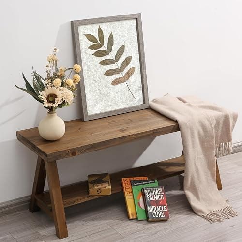 Wnutrees 43" Farmhouse Wood Bench, Long Rustic Indoor Storage Bench for Entryway, Living Room, Dining Room, Solid Wood Construction, Original Wood thumbnail 3