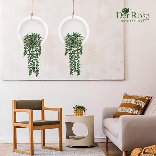 Der Rose 2 Pack Fake Plants Hanging Artificial Succulents Plants in White Pots for Living Room Bathroom Accessories Boho Wall Decor thumbnail 2