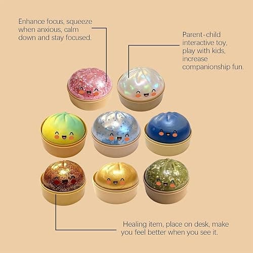 Glitter Dumpling Squishy, Giant Dumpling Squishys Toy With Steamer Box, Dumplings Squishy, Cute Soft Squeeze Dough Hand Fidget Toys, Stress Relief Dumplings Squishys Squeeze Toy (#H) thumbnail 5