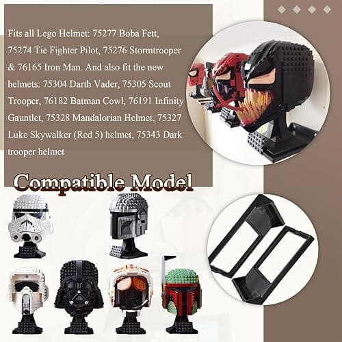 8 Pcs Black Wall Mount Display Stand Fits Lego Helmet, Wall Mount Display Shelf, Compatible with All Standard Lego Helmets, Boba Fett 75277/Tie Fighter Pilot 75274/Stormtrooper 75276 thumbnail 4