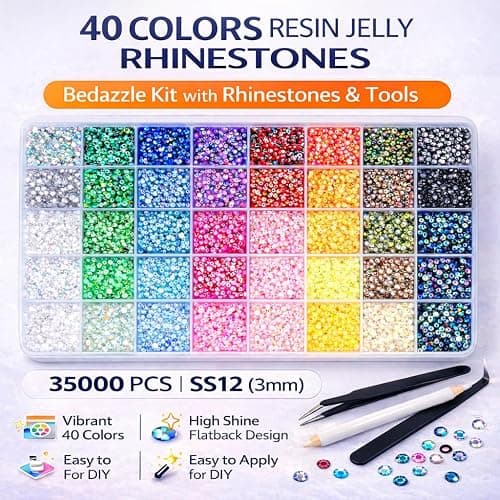 Badazzle Kit 40 Colors 35000PCS Bedazzled Kits Resin Jelly Flatback Rhinestones, Book Bedazzling Kit Bazzling Kits Small Gems with Tools Bedazzle Gems for Bedazzling Crafts & DIY Projects for Adults thumbnail 2