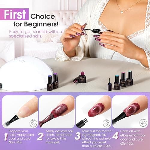ROSALIND 8 Color Cat Eye Gel Nail Polish, Galaxy Red Purple Blue Cateye Gel | with Magnet Stick, Magnetic Cats eye Glitter Effect, Holographic catseye Collection, Soak Off UV LED Cured Gel Polish thumbnail 7