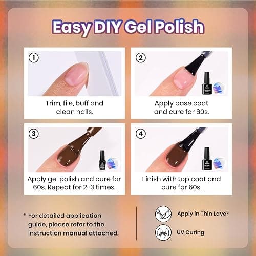Beetles Fall Gel Polish Set, Fall Passage Collection, 25 Autumn Colors | Burgundy Brown Orange Dark Gel Polish, Base Glossy Matte Top Coat UV LED Soak Off Gifts for Women thumbnail 8
