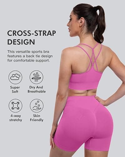 CHRLEISURE Sports Bras for Women, 4 Packs Padded High Support Workout Yoga Seamless Criss-Cross Racerback Bras thumbnail 3