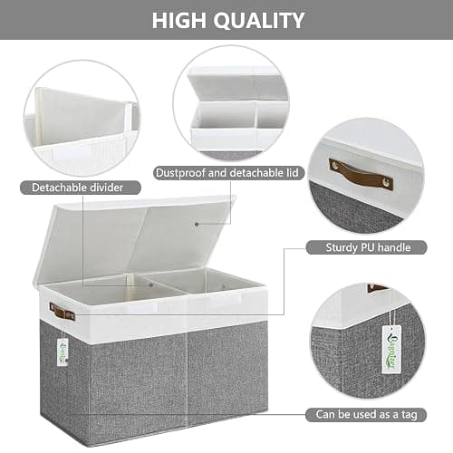 Bagnizer Large Toy Storage Box with Lids, Collapsible Sturdy Baby Storage Organizer Chest Bin Basket for Kids, Boys, Girls, Playroom, Nursery, Bedroom, Closet 25"x13"x16" (Gray and White) thumbnail 4