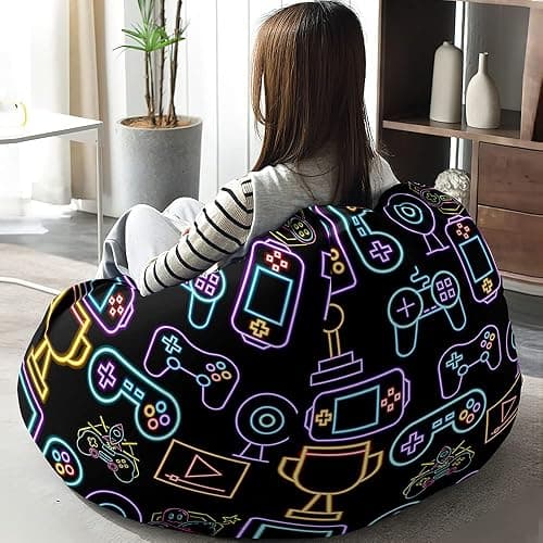 FANSU Pouf Poire Sans Remplissage Pour Enfant, Ado, Adulte - 3D Plateau-Jeu Salon Chambre, Housse Sac Haricots, Polyvalent Rangement (80x90cm, Lumière Bleue) thumbnail 4