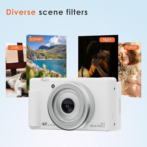 4K Digital Camera for Photography 64MP Vlogging Camera for YouTube Video 2.8'' 270° Flip Screen Travel Cameras 16X Zoom Cameras with 32GB Card, 2 Batteries thumbnail 6
