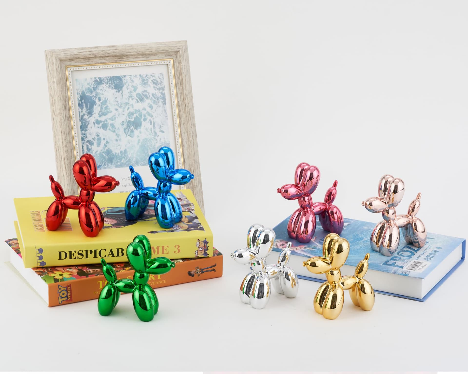 Shiny Balloon Dog Statue, 4 Inch Electroplate Gold Animal Sculpture, Small Nick Nacks for Shelf Decor, Eclectic Desktop Vibrant Decor thumbnail 3